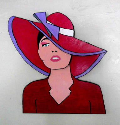 Lady In Red 3D Portrait Style Wood Cutout Wall Art Hand-Painted Decorative Art