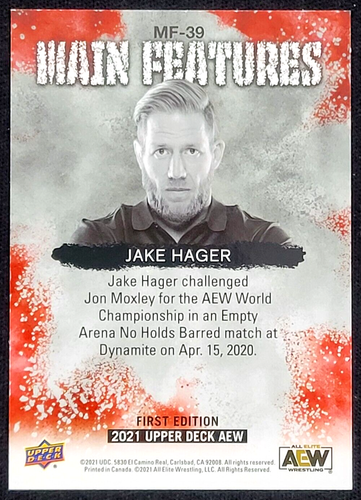 2021 UPPER DECK AEW JAKE HAGER MAIN FEATURES GREEN #D 1/199 *ALPHA* - Picture 2 of 2