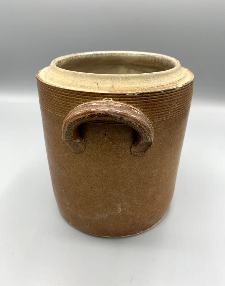 Grand pot en grès vintage brun 15 cm déco rustique campagne avec anses - Photo 4/4