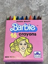 Vintage 1983 Mattel Barbie Golden 16 Crayons School Quality in Plastic Case