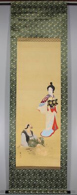 美人群像図 掛け軸 Japanese Hanging Scroll JAPANESE PAINTING HANGING SCROLL JAPAN Sculptor ANTIQUE BEAUTY