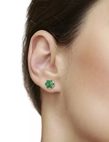 2.00CT Green Emerald Halo Marquise Created Diamond Stud Earrings 14k simulated - Picture 3 of 4