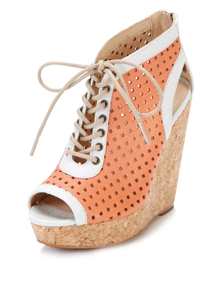 NUEVO KOOLABURRA $198 CUERO SALMÓN BECKS PEEP TOE CUÑA SANDALIAS ZAPATOS TALLA 7 Foto 2 de 4