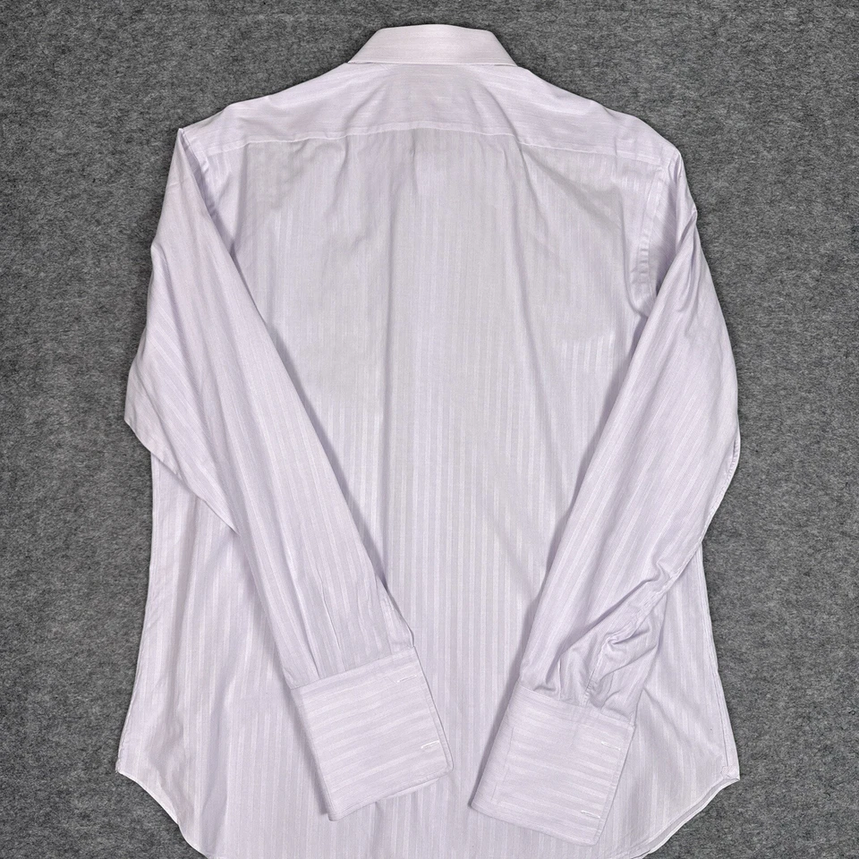 Camisa BRIONI Para Hombre Azul Y Blanco Rayas Algodón Manga Larga Vestido Puño Francés Foto 4 de 4