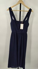 Quince Women 100% European Linen Fit & Flare Midi Dress Blue M