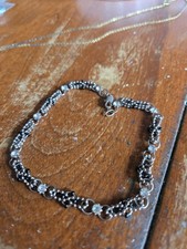 Rhinestone Multicolor Seed Bead Chain Ankle Bracelet Silver Tone 