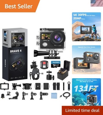 Brave 4 Action Camera 4K 30fps with 64GB MicroSD U3 Card Bicycle Helmet Acces...