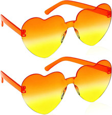 2 Stück Sonnenbrille Orange, Orange-Gelber Farbverlauf Herzbrille, Randlos - Lus