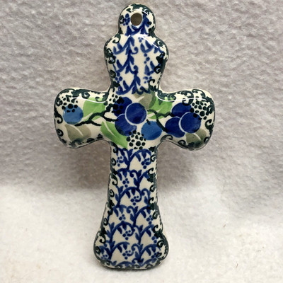 Ceramika Artystyczna Boleslawiec Polish Pottery Cross Blueberry Theme Blue 4.75 