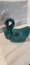 Vintage MCM Ceramic Glazed Hunter Green Swan Hand Towel Holder Figurine EUC