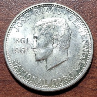A PHILIPPINES 1961 1/2 Peso RIZAL Commemorative BU UNC Orig. Silver Coin KM 191
