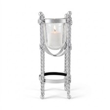Decorative Silver Hurricane Candle Holder Glass Insert Braided Metal Stand