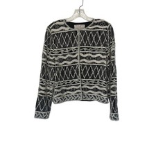 Adrianna Papell Evening Black Silver Formal Beaded Dressy Silk Jacket Medium