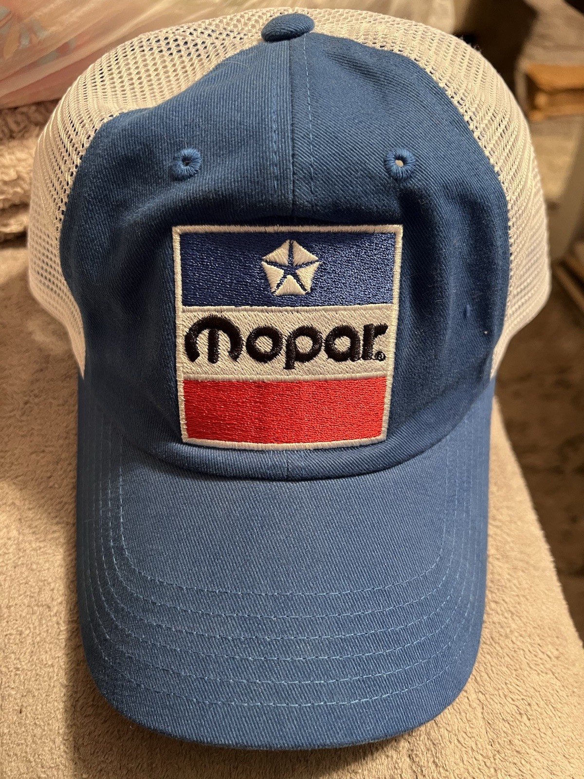 Mopar Embroidered Patch Trucker Hat Snapback Blue… - image 1