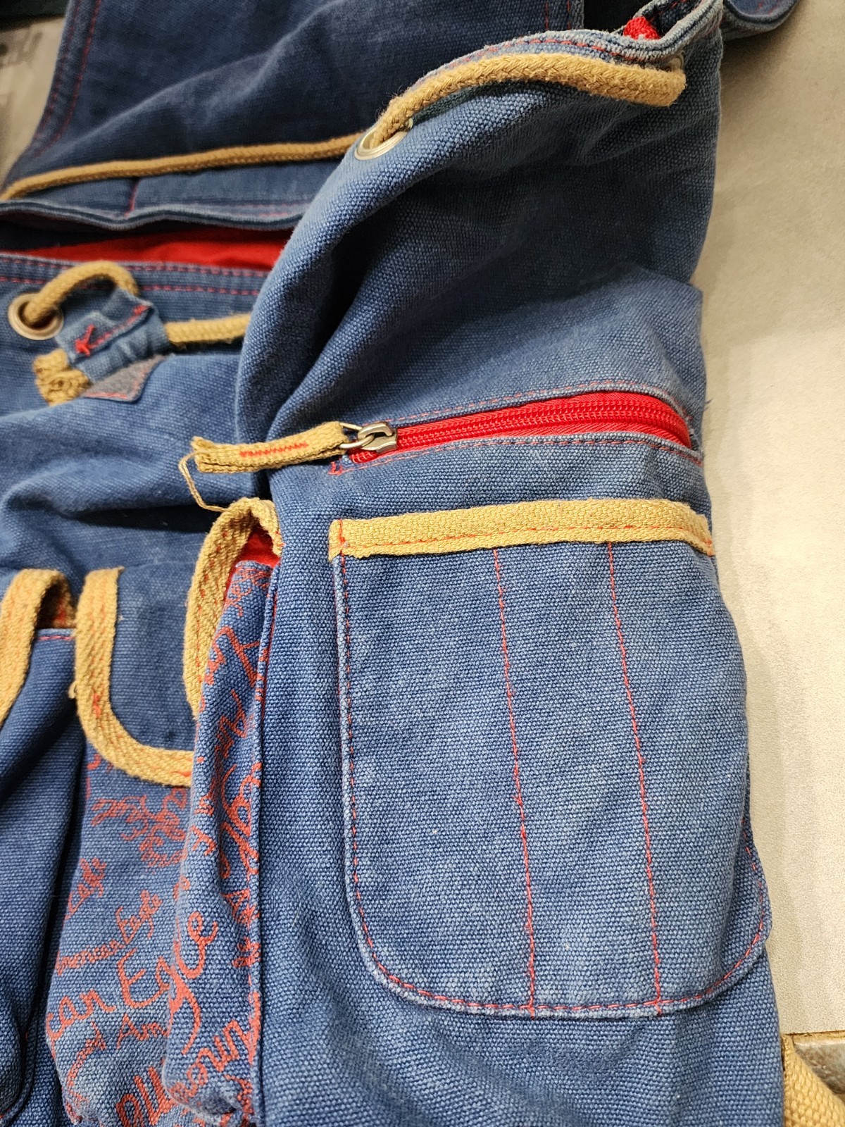 American Eagle Blue Denim Drawstring Backpack Bag… - image 13