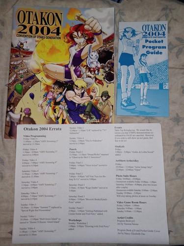 OTAKON 2004 Anime Convention Program Book, Pocket Guide, Errata & Badge