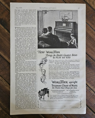 1928 WURLITZER Automatic Upright Piano Original Vintage Print Ad 2/3 Page BH&G