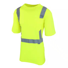 Mens High Visibility Safety Shirt Yellow ANSI Class 2 Reflective Sleeve Medium