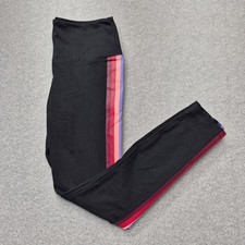 Victoria Secret PINK Leggings Womens L Black Rainbow Stripe High Waisted Yoga