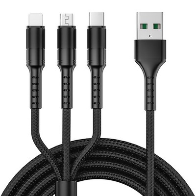 6FT  USB-C+Micro USB 2.0 +8Pin Charging Cord Charger Cable for iPhone Android US