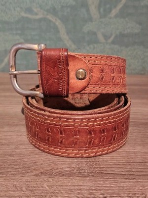 Vintage VERO CUOIO Italian Brown Leather Belt Basket Weave Tooled Size 40/105
