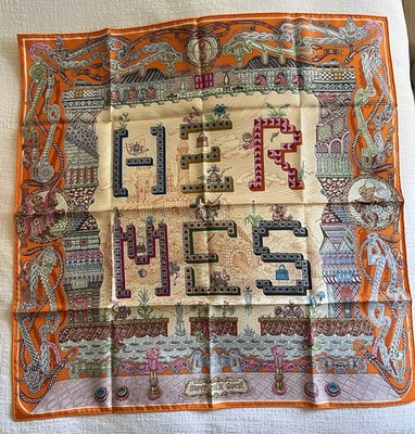 HERMES Carre 90 SUPER SILK QUEST Silk 100% Scarf Shawl Multicolor Rare Unused