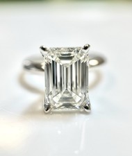 Platinum Solitaire Engagement Ring Lab Created Emerald Cut Diamond 3.10ct. Sz6.5