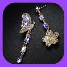 Exquisite Stunning Gorgeous Rhinestone Half Butterfly Flower Stud Earrings