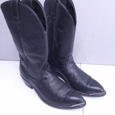 Laredo Men's Black Leather Western Cowboy Boots Size 9 D Metal Toe Tips USA Made