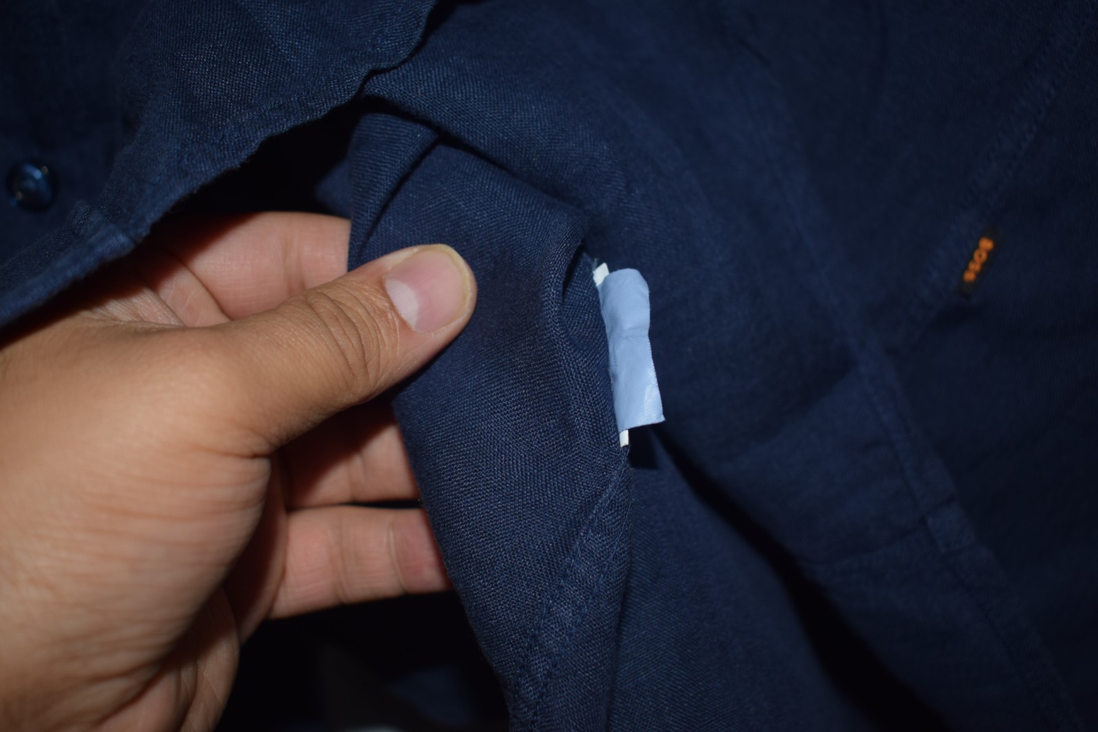 Hugo Boss Orange Label Navy Blue Linen Mandarin Collar Shirt image 7