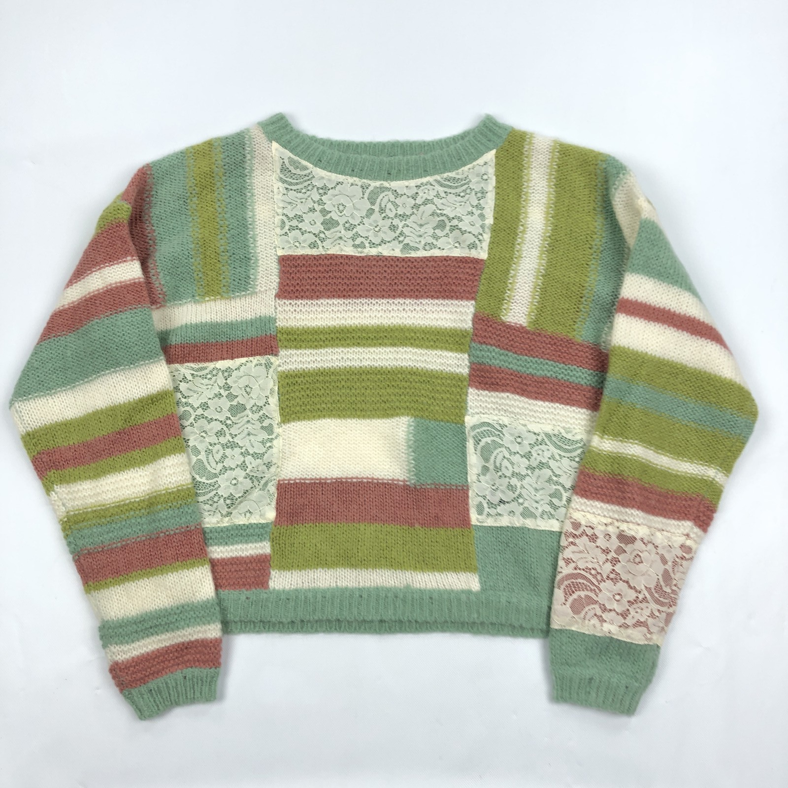 Sundance Women's Large Patchwork Striped Lace Swe… - image 1