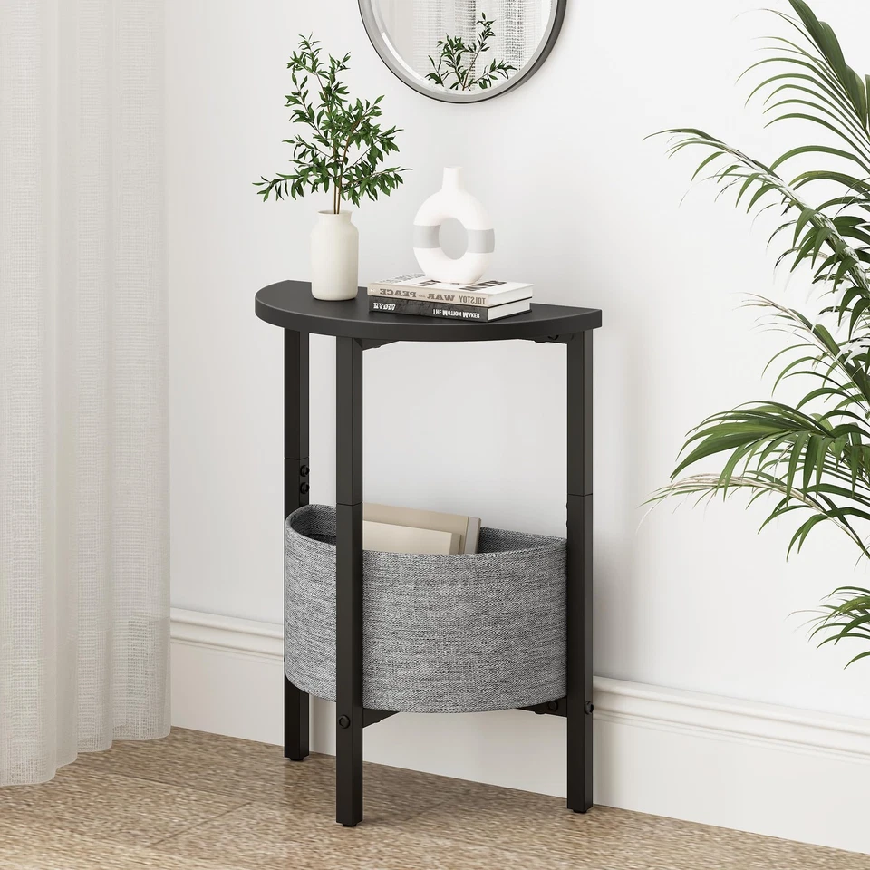 Small Round Side Table End Table, Tall Accent Table with Storage Basket, Set ... - Image 2 of 4