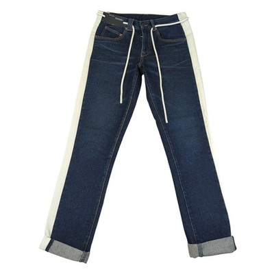 Off White Denim Label Jeans Mens 30x30 Blue White Drawstring Side Stripe