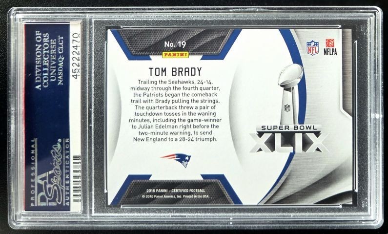 2016 Panini Certified Football Tom Brady Champions #19 PSA 10 view 2