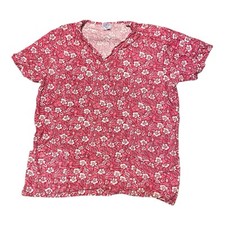 Med Gear Scrub Top - Pink  White Floral Print - Size Large W/ 2 Pockets