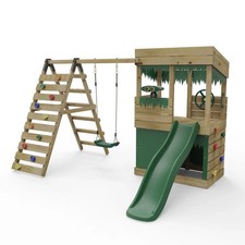Rebo Lookout Tower Playhouse - Swing and Climbing Wall 6ft Slide - Ascent