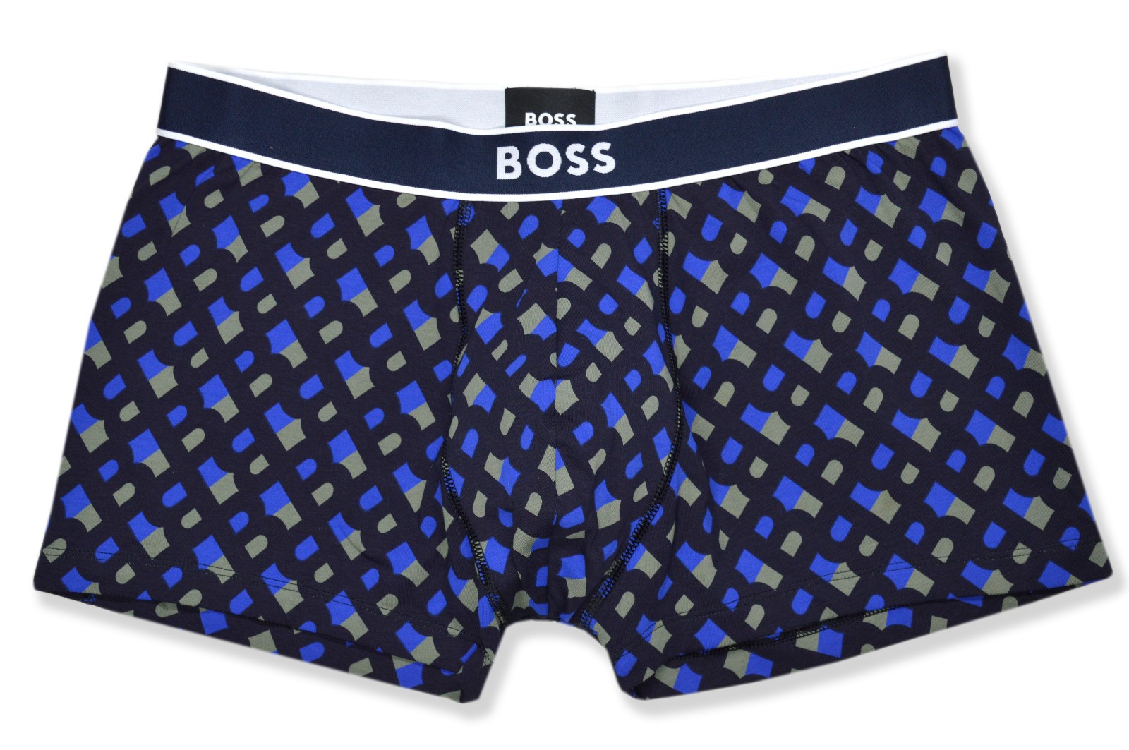 BOSS Mens Blue Organic Cotton Repeat B Logo Trunk Boxer Briefs XLarge ...