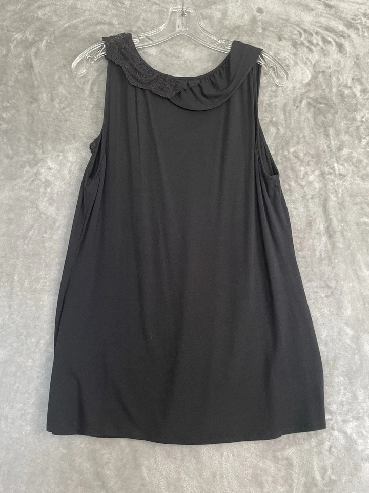 Top para dormir Soma Intimates negro sin mangas para mujer grande modal encaje volantes cuello Foto 3 de 4