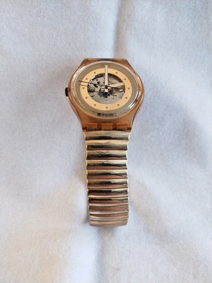 Swatch watch 1989 gold bond GP101, flex gold strap gold tone metal