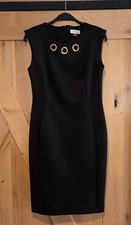 Calvin Klein Sleeveless Scuba Midi Dress 6 Gold Neck Detail Ponte Princess Seam