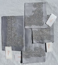 PRATESI FIGNA LACE SILVER LAVENDER FLOWER EMBROIDERY 2 KING 2 BOUDOIR SHAM ITALY