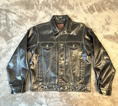 Gap VTG Leather Trucker Jacket Black Special Denim World Standard Sml.8/10