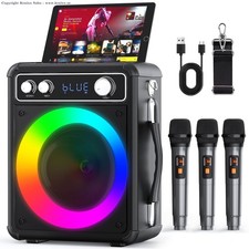 Karaoke Machine, Portable Bluetooth Karaoke Speaker with 3 Wireless Rechargea...