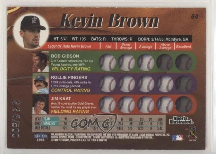 1998 Fleer Sports Illustrated Then & Now Extra Edition /500 Kevin Brown #64 - Image 2 of 2