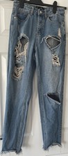 Misguided Riot High Rise Mom Jeans Ripped Size 8 Light Blue