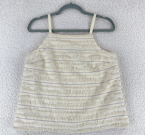 Anthropologie Maeve Quinn Tank Top Womens Size 6 Ivory Fringe Striped Casual