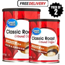 (2 PACK) Great Value Classic Roast Ground Naturally Caffeinated Coffee, 9.6 oz 8.96 per pound