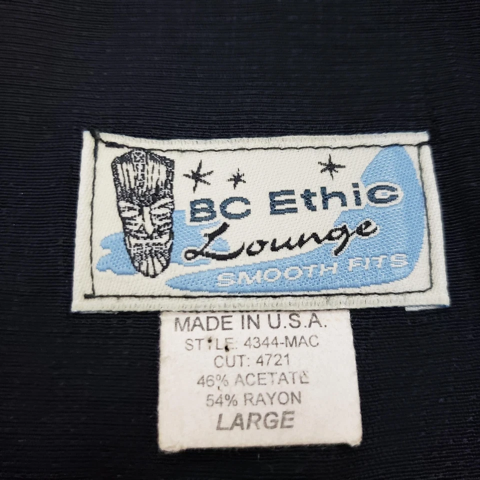 BC Ethic Lounge Shirt Mens Large Black Gray Outdoor Camp Button Up Bowling Tiki - Image 4 of 4
