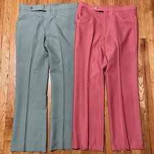 Vintage Sansabelt 70s Men  s Golf Pants Disco Grandpa Green Pink 37X32 Lot of 2
