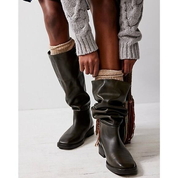 Free People We The Free Townes Fold Down Boots Olive Leather  EU 37/US 7 New
